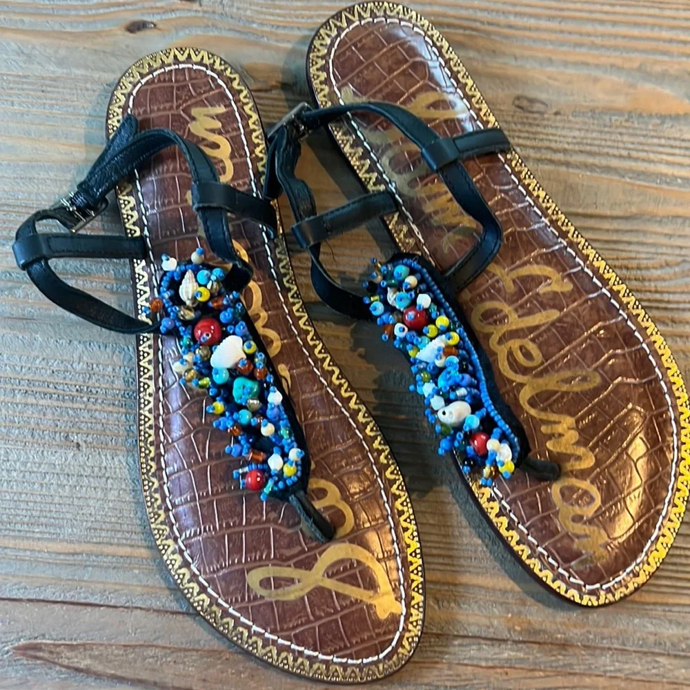 Sam Edelman Gabrielle Beaded Shell Thong Sandals New